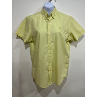 Timberland百貨專櫃 男性 棉質格紋襯衫，9成新零碼商品，材質柔細涼爽舒適，淺黃綠格紋S號