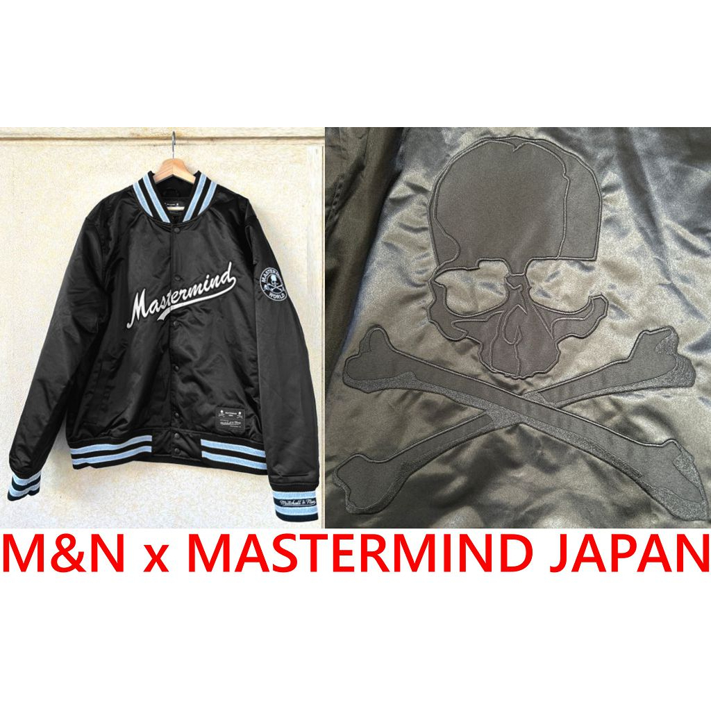 BLACK全新MASTERMIND JAPAN x Mitchell &amp; Ness日本限定WORLD大骷髏M&amp;N棒球外套