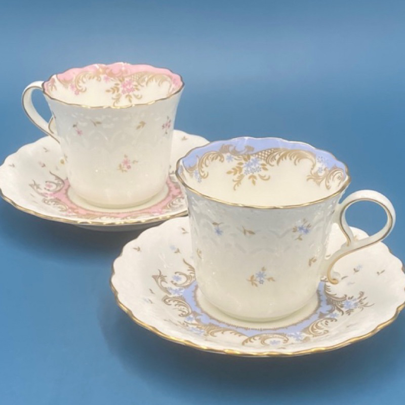 日本Narumi鳴海淺藍/粉紅骨瓷咖啡對杯組（3212-6-28-14）180ml