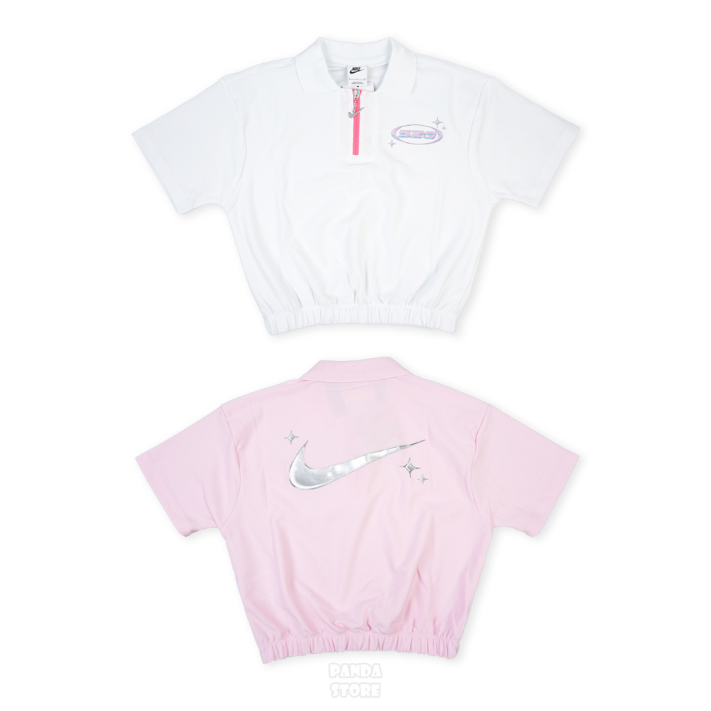胖達）NIKE NSW 寬鬆 短版 短袖 POLO衫 FN3707-612 粉紅 121 白 女