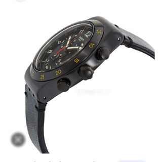 Swatch 三眼計時錶 全新品 金屬頭+皮革錶帶 日期顯示 夜光指針 YVB410