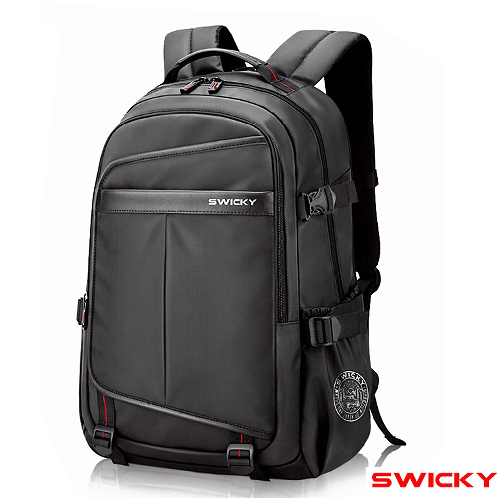 【SWICKY】 多隔層大容量多功能休閒後背包 16吋筆電包 經典書包(黑)