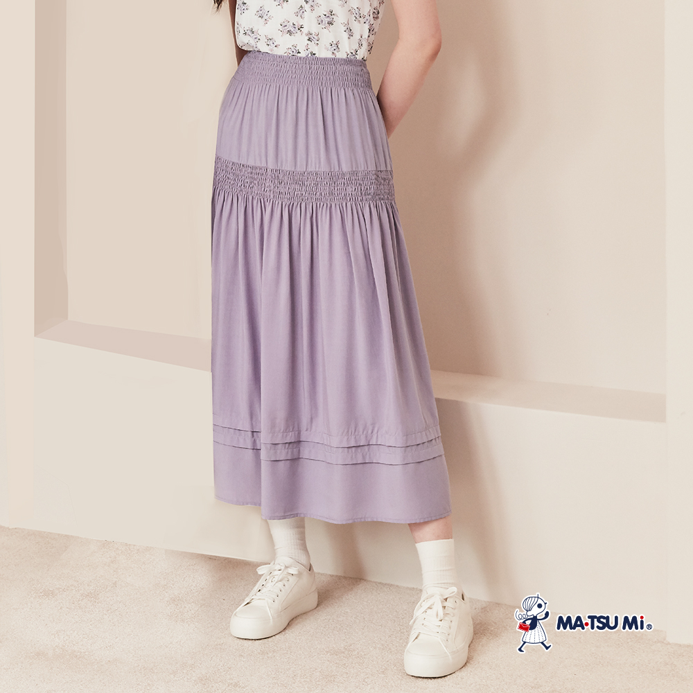 MA‧TSU Mi 氣質浪漫輕薄鬆緊腰設計長裙(粉紫.深藍)