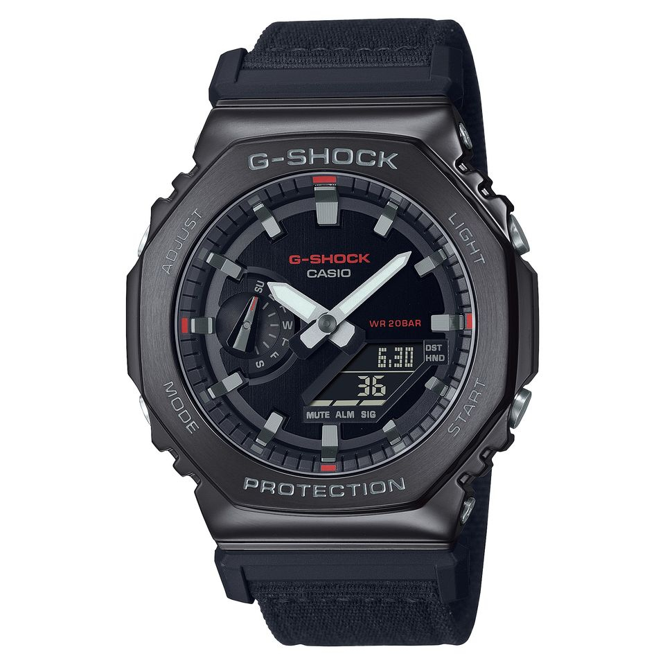 【CASIO】G-SHOCK 鋼殼版農家橡樹 黑殼x黑色帆布錶帶 現貨 GM-2100CB-1A 台灣卡西歐公司貨