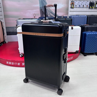 Verage維麗傑 英式復古鋁框箱系列 旅行箱350-76 窄框設計皮製手把TSA海關鎖 行動自如超大後輪 29吋 黑色