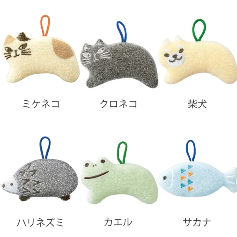 日本DECOLE動物造型清潔流理台海綿/洗碗海棉(魚/刺蝟/青蛙/貓/柴犬)