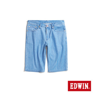 EDWIN 男款 EDGE 對稱袋花短褲(石洗藍)