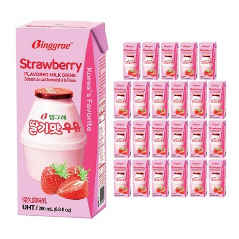 【韓味不二】草莓牛奶 (200ml*24入) BINGGRAE