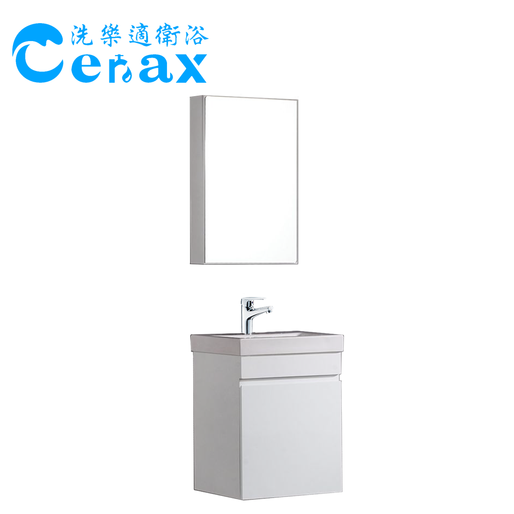 【CERAX洗樂適衛浴】100%防水PVC發泡板浴櫃45CM 冷熱面盆龍頭 單門鏡櫃 衛浴三件組