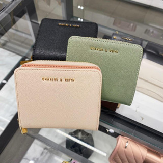 CHARLES&KEITH 荔枝紋錢包 多卡位短款拉鏈錢包 專櫃代購 方形短夾 新加坡小ck皮夾 防刮錢包 卡夾 零錢雹