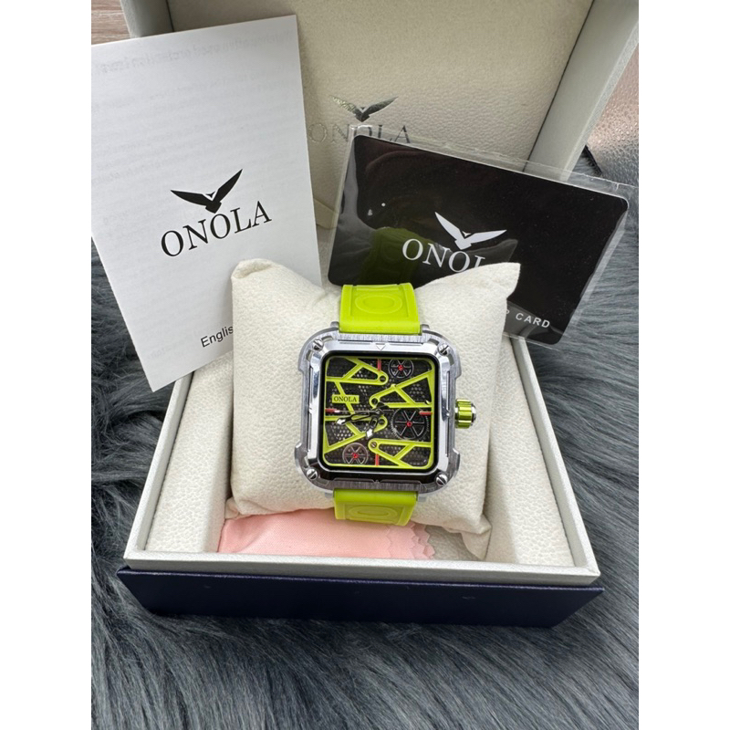 ONOLA 矽膠錶帶 方形機械錶