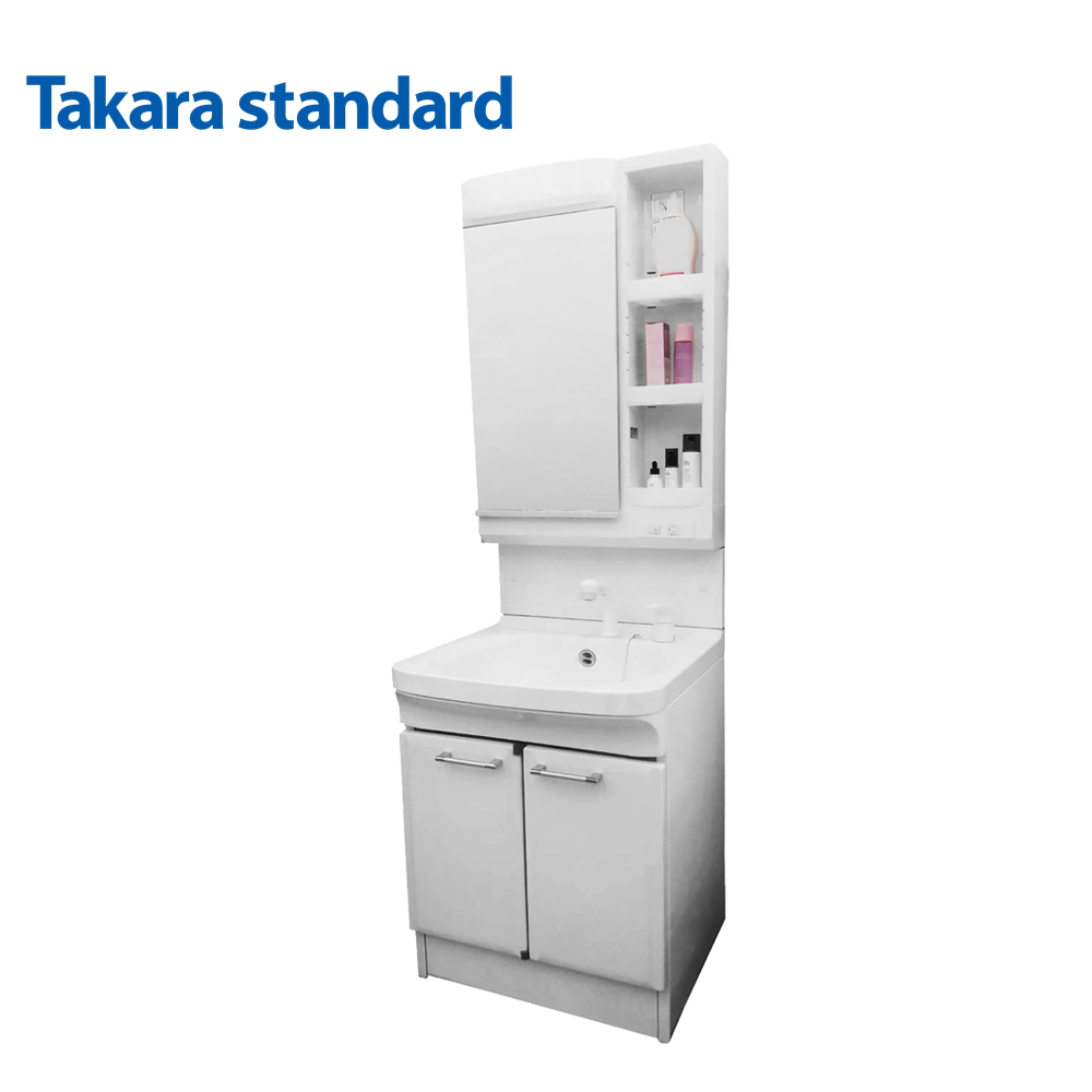 【Takara-standard】日本進口60CM琺瑯雙門浴櫃組+單門收納鏡附照明(ABS)防潮、不發霉