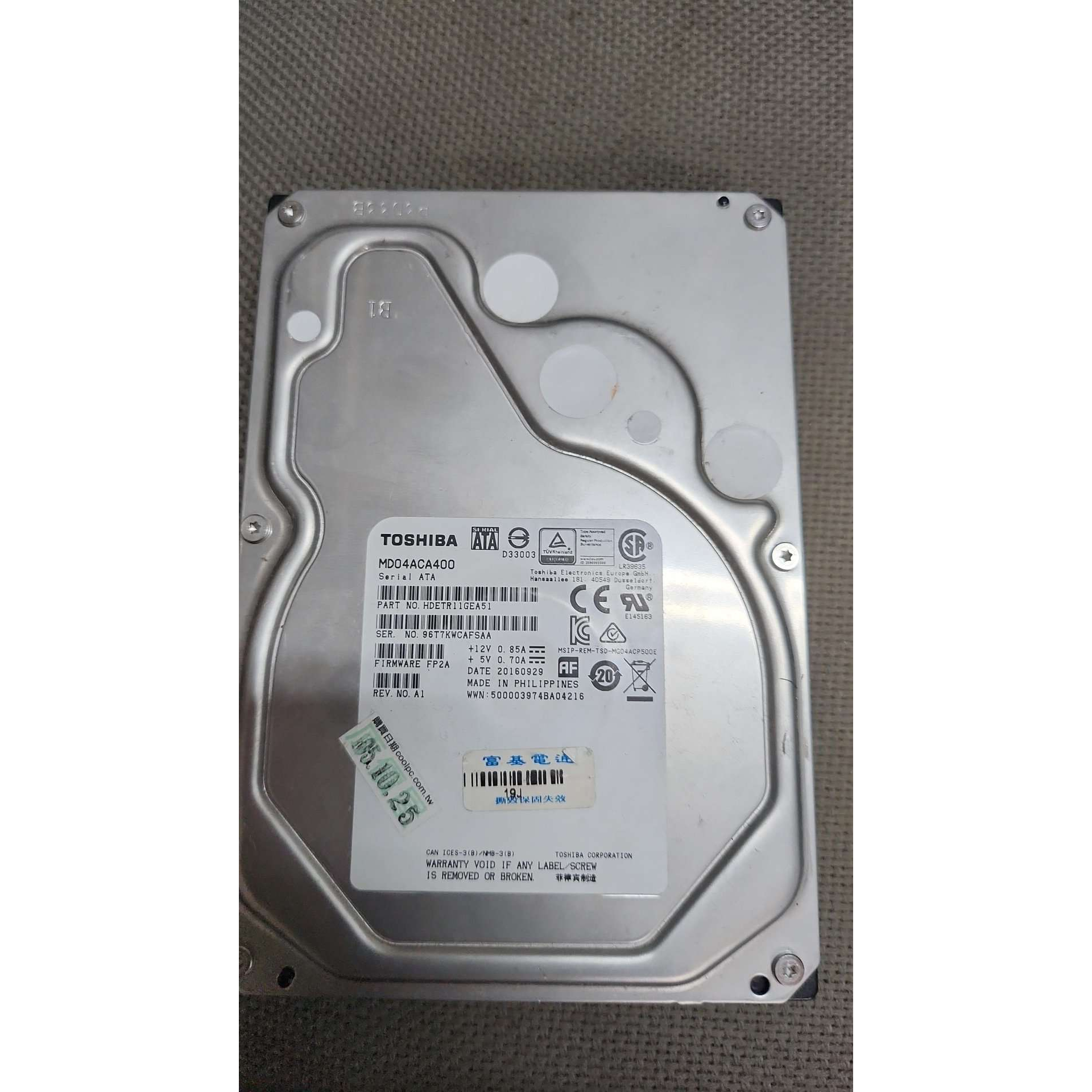 含稅 東芝 4TB 4T 4000GB MD04ACA400 保1個月 02H951