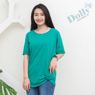 Dolly多莉大碼專賣店 特價 臺灣現貨 大尺碼袖口花邊下擺花朵上衣(綠色)978