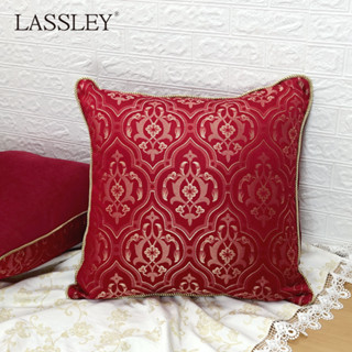 【LASSLEY】大馬士革緹花金邊靠枕 方形65cm(臺灣製造 雙面質感抱枕/紅金色系歐式宮廷風/新春年節/喜慶宴客)