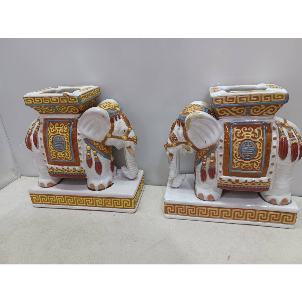 早期陶瓷大象造型煙灰缸擺飾品18*8.5*19
