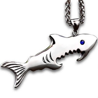 【CLHP094】精緻個性創意立體鯊魚開罐器鑄造鈦鋼墬子項鍊/掛飾