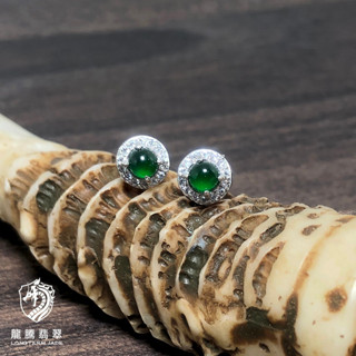 【龍騰翡翠】天然 A貨 翡翠 老坑 耳環 精品鑲嵌 質地極佳 雕工細膩 翡翠 陽綠 帝王綠 冰種 玻璃種 緬甸玉