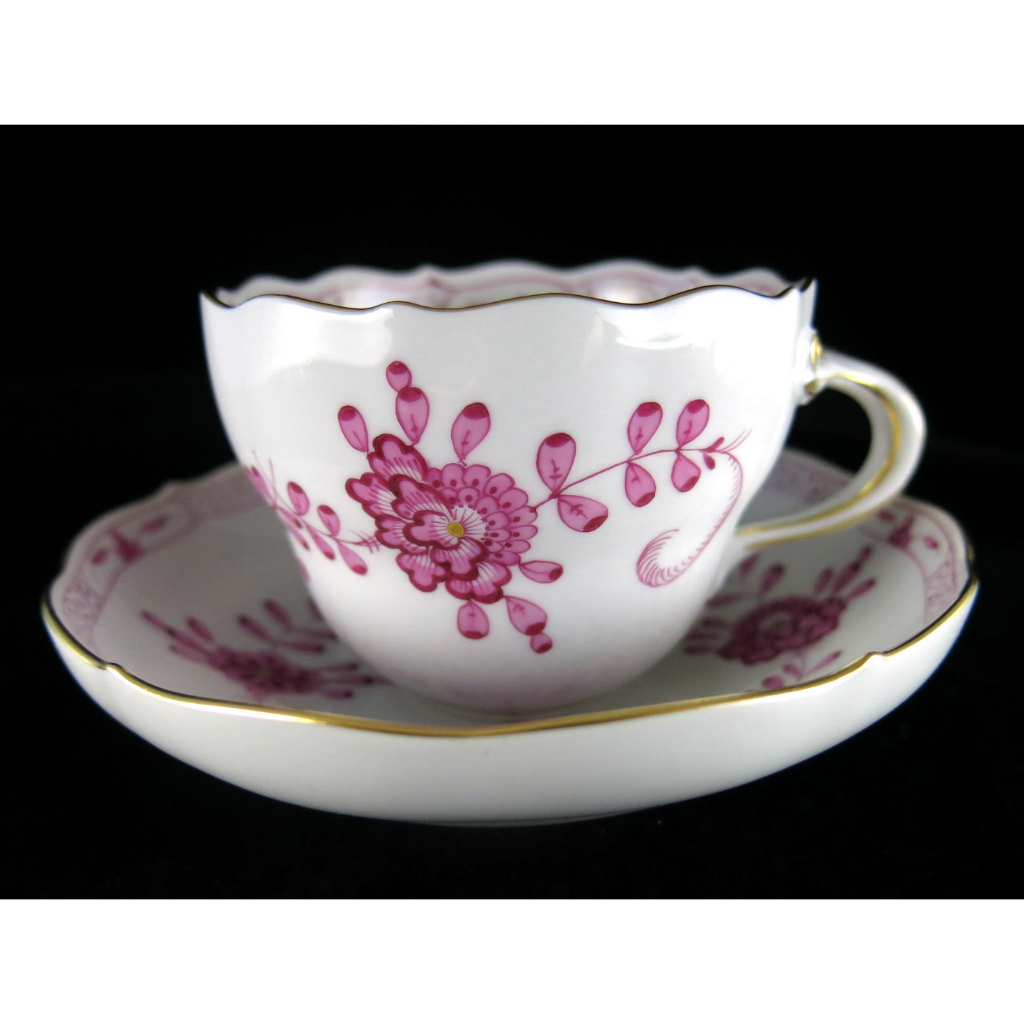 德國麥森Meissen 手繪紫印度之花咖啡杯盤組-B