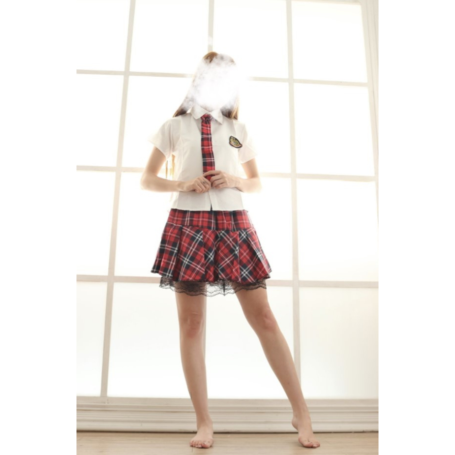 1416 紅色格子短裙 小時代學生制服短裙修身水手服 JK學生蘇格蘭短裙 角色扮演遊戲制服外拍攝影服 直播表演制服