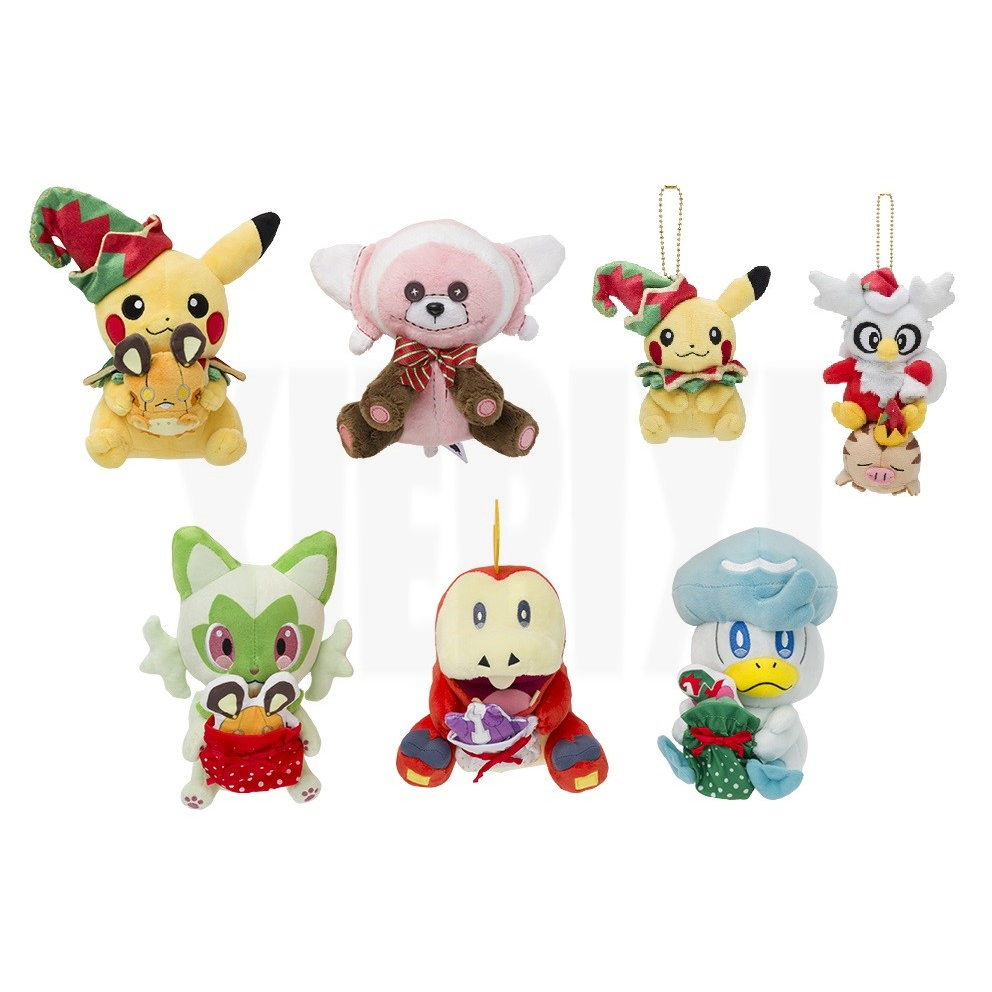 日本寶可夢中心 Pokémon Center限定 聖誕節 玩具工廠 皮卡丘 童偶熊 新葉喵 潤水鴨 呆火鱷 娃娃 玩偶