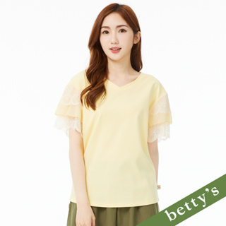 betty’s貝蒂思(21)蕾絲袖子V領上衣(淺黃)