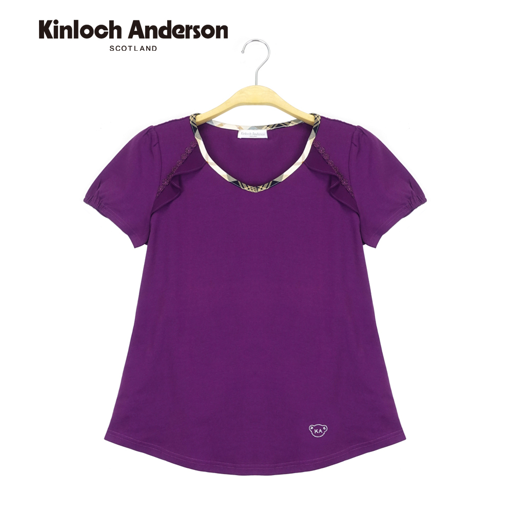 【金安德森女裝】 V領上衣 優雅剪接肩荷葉短袖T恤 (紫) KA075301863 Kinloch Anderson