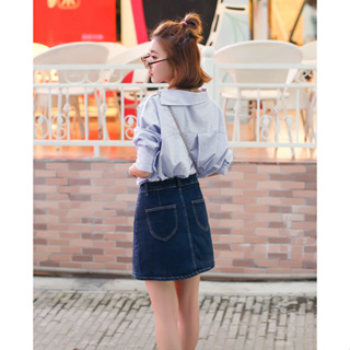 品名: 單排扣裙子短裙a字裙牛仔半身裙(藍色)(M) J-12761