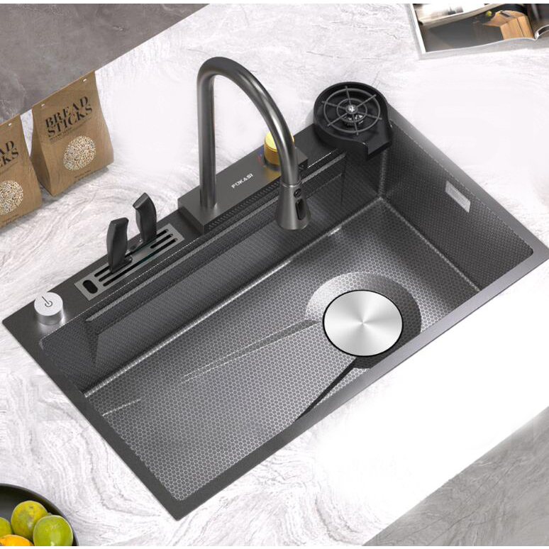 廚房水槽飛雨洗菜盆304不鏽鋼水槽蜂窩壓紋水槽大單槽臺下盆SUS