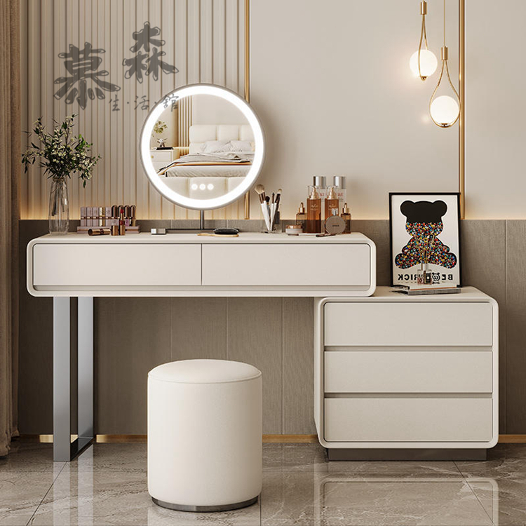 免運-精選-顏值質量-全實木岩板梳妝台卧室現代簡約小戶型ins極簡化妝桌子新款化妝台X1