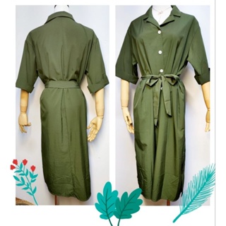 北一女風軍綠色小綠人長版風衣短袖綁帶洋裝