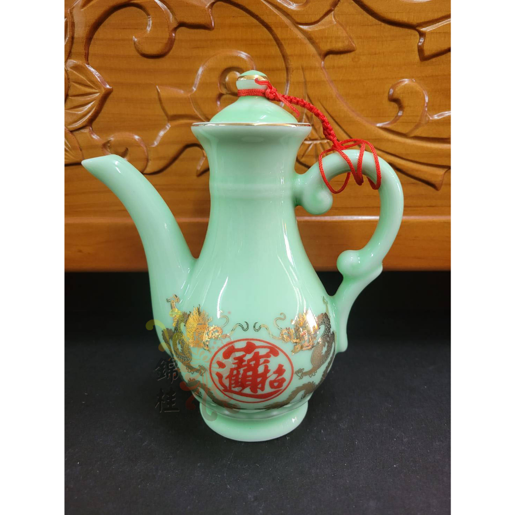 【錦桂】台製 精品瓷器 青瓷 / 翠玉 招財進寶 雙龍 茶壺 酒壺 敬水壺 敬瓶 / 敬神用品、拜拜用品