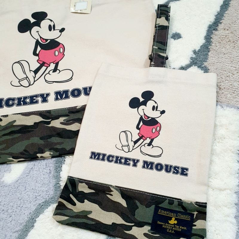 日本🇯🇵Disney Mickey 米奇 兒童才藝袋/鞋袋 多用途收納袋 置物袋 手提袋 迷彩