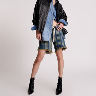 ONETEASPOON｜女 STRIPE SHABBIES DRAWSTRING MID LENGTH 牛仔短褲
