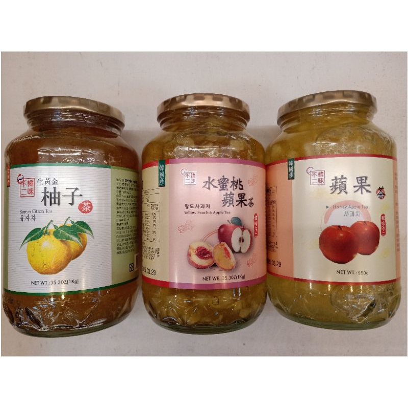 ㊣韓國 韓味不二(蘋果茶/柚子茶/水蜜桃蘋果茶)一瓶