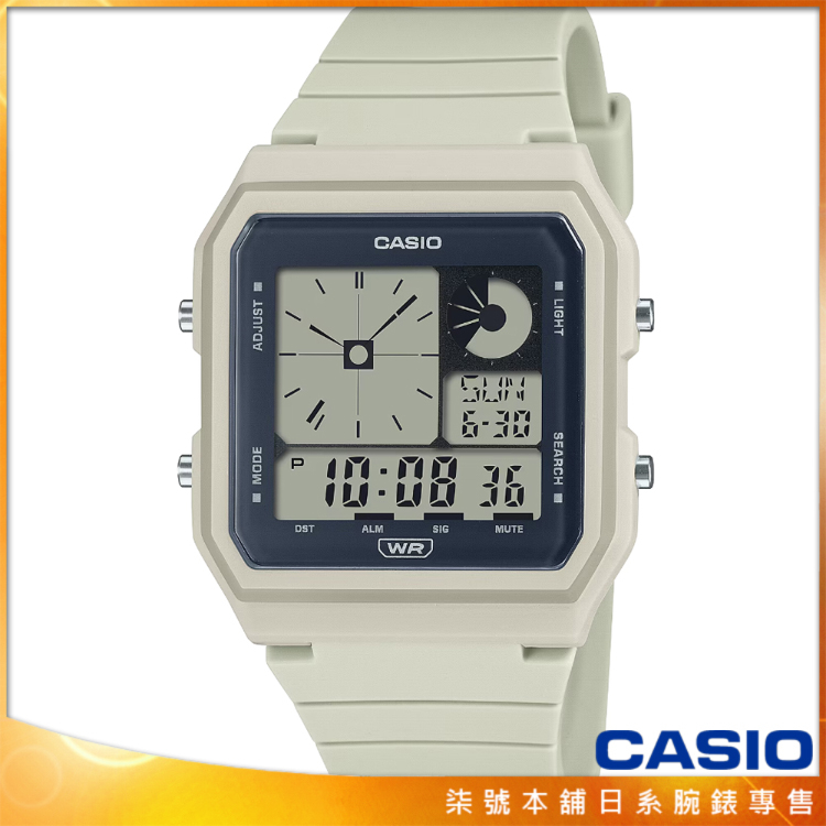 【柒號本舖】CASIO 卡西歐復古電子錶-米白 / LF-20W-8A (台灣公司貨)