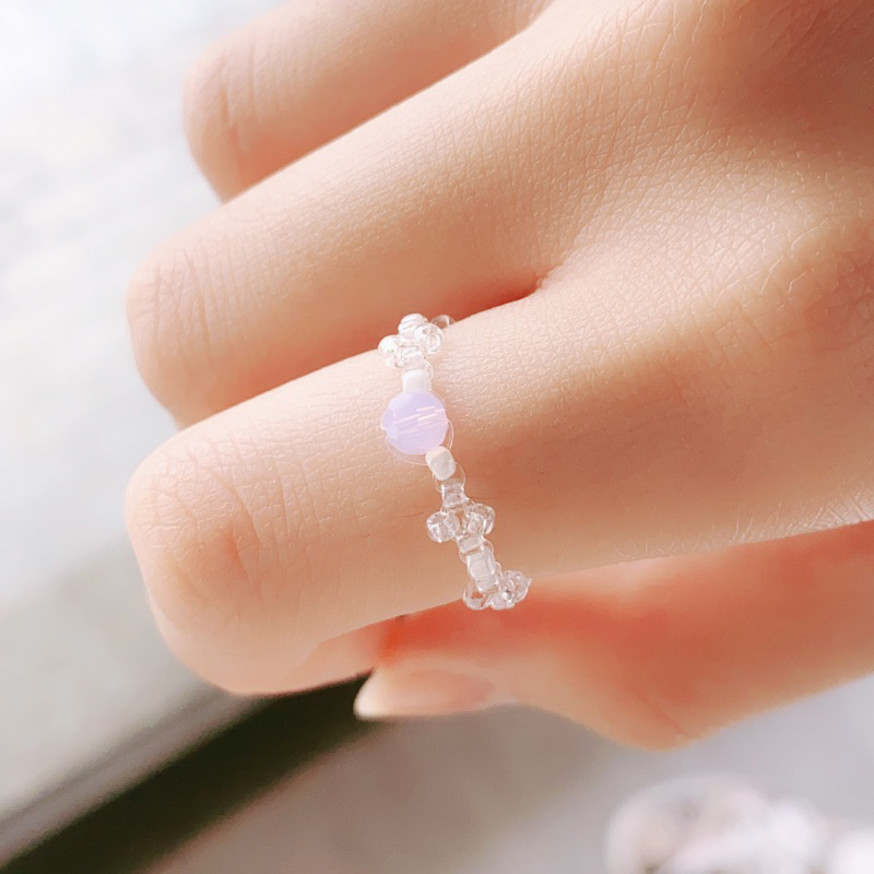 串珠戒指-施華洛世奇鑽+小花（透明）（日本珠）