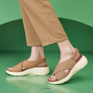 EmmaShop艾購物-韓國同步上新-運動風厚底輕量寬版交叉涼鞋/側邊魔術貼可調