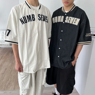 【PAGANS STORE】韓國 美式 復古 重磅 牛仔 棒球衫 刺繡 字母 短袖 棒球 罩衫 外套 (3 color)