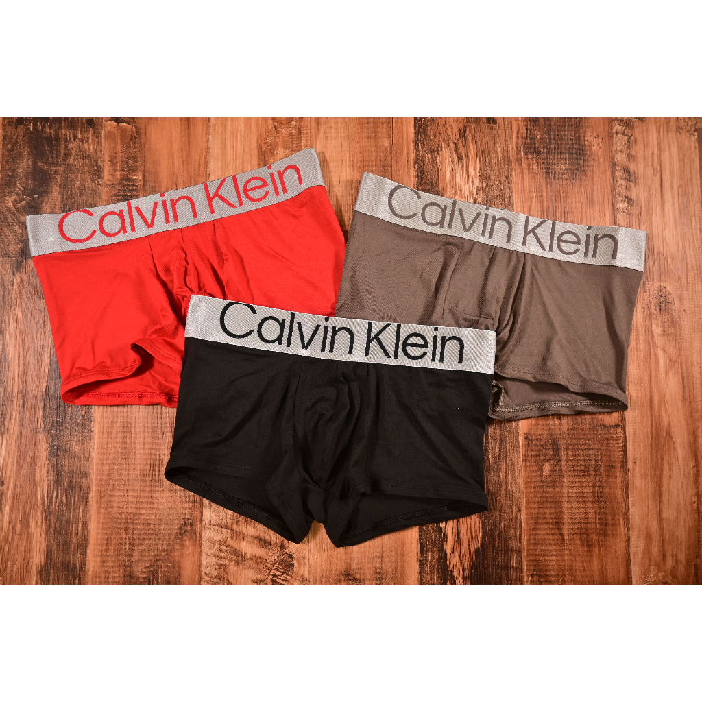Calvin Klein Reconsidered Steel 絲質舒適 平口/四角褲/CK內褲 黑、紅、軍綠 三入組
