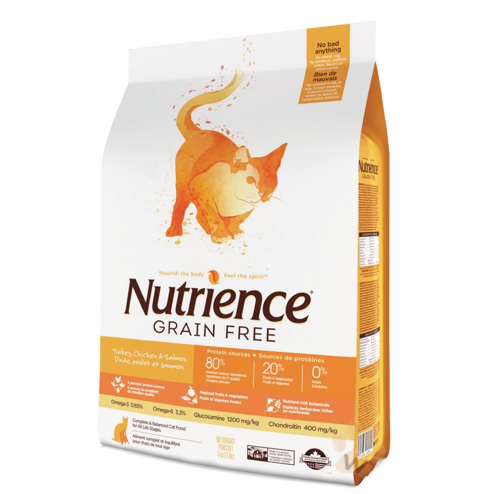 【汪品】 兩包免運 請聊聊洽詢 紐崔斯 Nutrience 貓咪飼料 無穀養生貓 雞肉+火雞肉+鯡魚 5kg