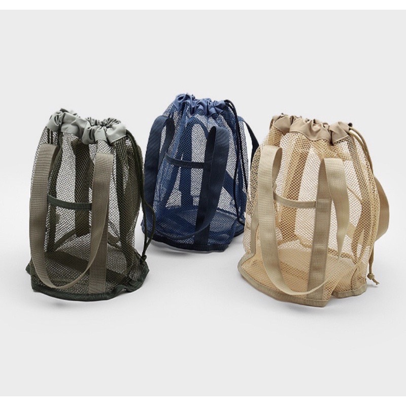 &lt;現貨&gt;韓國代購大創 🇰🇷 Daiso  網格手提袋 抽繩束口袋 購物袋 肩背包 瀝水袋 露營