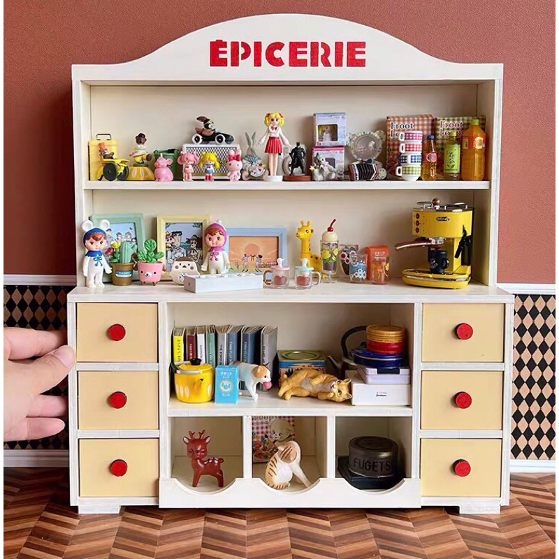 【預購】6分 微縮古董玩具櫃 收納櫃 櫃子 櫥櫃 書櫃 娃娃屋 家具 小布 莉卡 芭比 ob11 玩具 袖珍模型