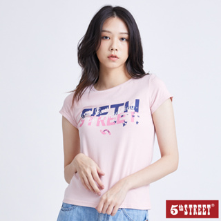 5th STREET 女裝星星撞色LOGO短袖T恤-粉紅