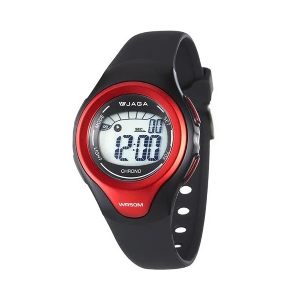 【WANgT】JAGA 捷卡 M1067-AGG 黑紅 多功能時尚 電子錶 女錶 男錶 計時碼錶 橡膠錶帶 防水