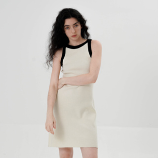 雅麗安娜 洋裝 連身裙 包臀裙S-XL極簡直肩線條撞色邊無袖針織背心A字連身裙T101-7421.