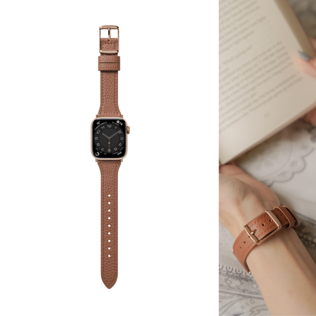 BellaBia ✶ Apple Watch 11/Ultra 3/SE 馬鞍棕 荔枝紋珍藏 真皮 錶帶