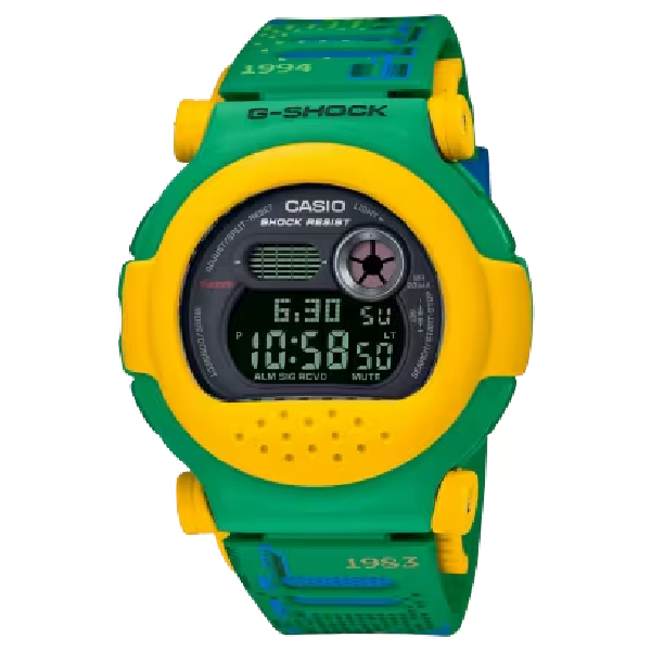 CASIO卡西歐 DW-001系列 G-B001RG-3 替換式錶圈復古風格潮流腕錶 黃X綠  47mm