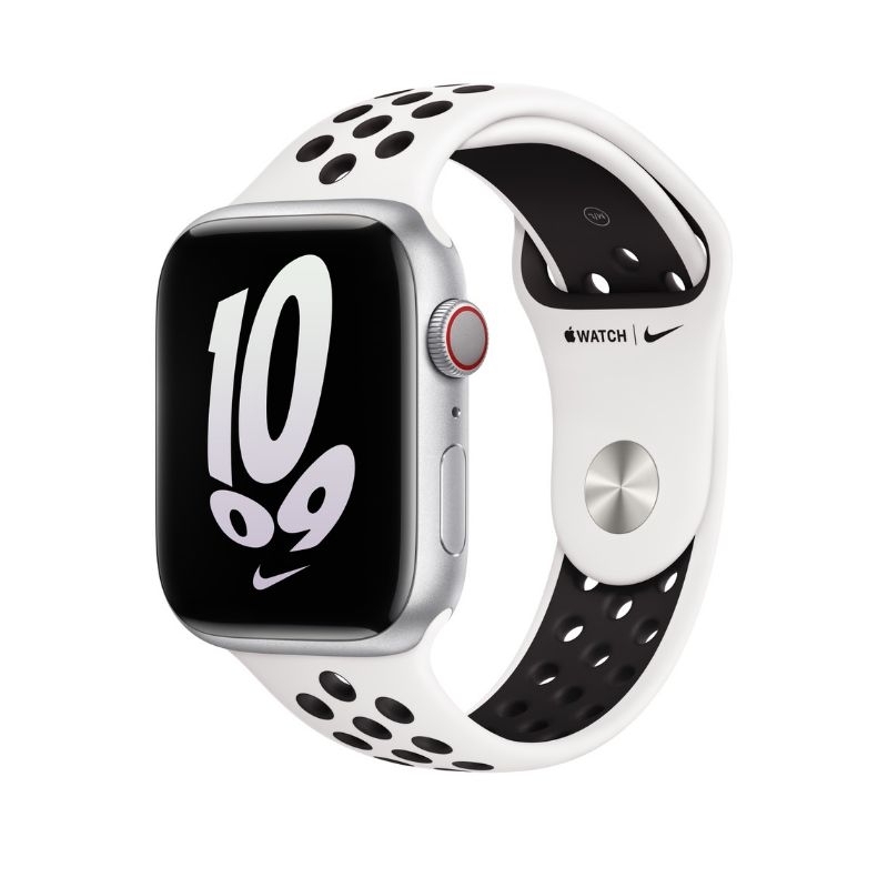 Apple Watch錶帶45 公釐雪峰白色配黑色 Nike 運動型錶帶
