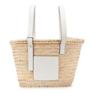 現貨全新正品 LOEWE Medium Basket 中款 棕櫚葉拼小牛皮 托特包 編織包 草編包 原色 白色